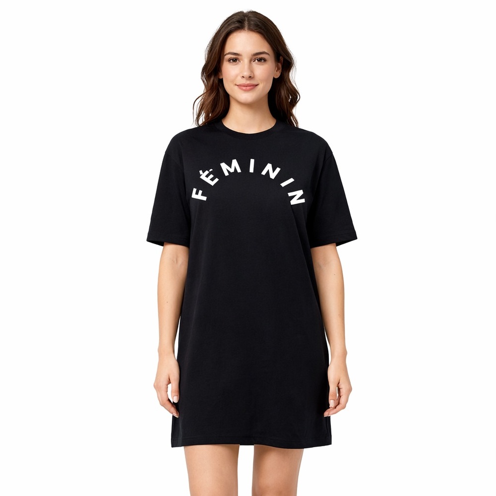 Silvian Heach Black Feminin Fleece T Shirt Dress 3/4 Sleeves